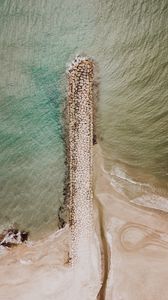Preview wallpaper breakwater, aerial view, sea, stones, beach, sand