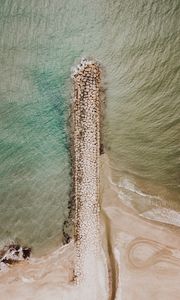 Preview wallpaper breakwater, aerial view, sea, stones, beach, sand