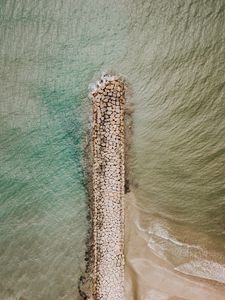 Preview wallpaper breakwater, aerial view, sea, stones, beach, sand