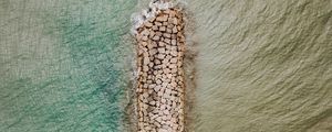 Preview wallpaper breakwater, aerial view, sea, stones, beach, sand