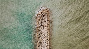 Preview wallpaper breakwater, aerial view, sea, stones, beach, sand