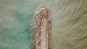 Preview wallpaper breakwater, aerial view, sea, stones, beach, sand
