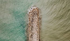 Preview wallpaper breakwater, aerial view, sea, stones, beach, sand