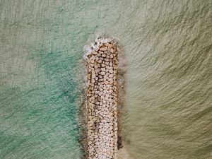 Preview wallpaper breakwater, aerial view, sea, stones, beach, sand