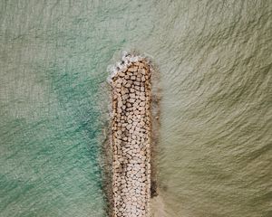 Preview wallpaper breakwater, aerial view, sea, stones, beach, sand