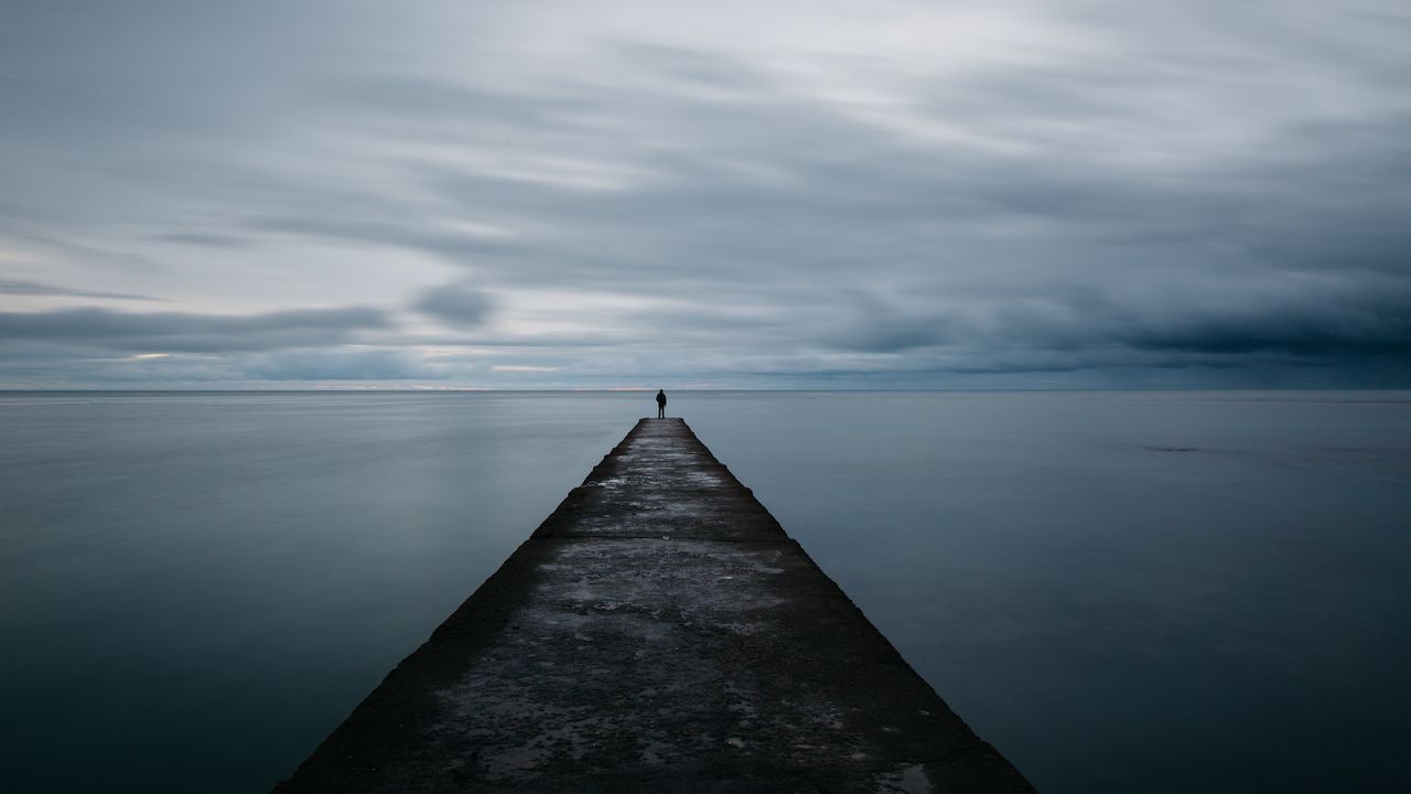 Wallpaper breakwater, pier, man, sea, loneliness