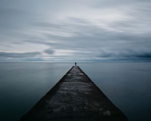 Preview wallpaper breakwater, pier, man, sea, loneliness