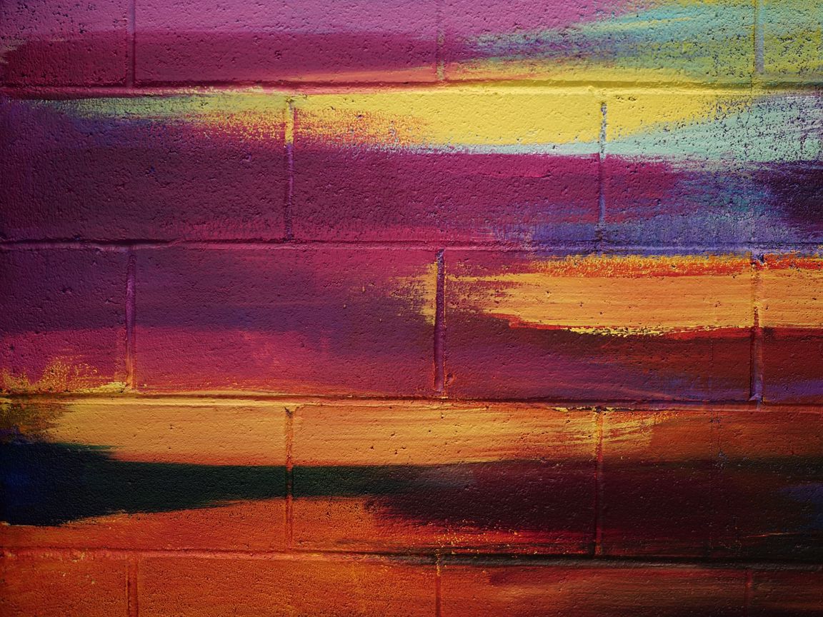 1152x864 Wallpaper brick wall, paint, multi-colored