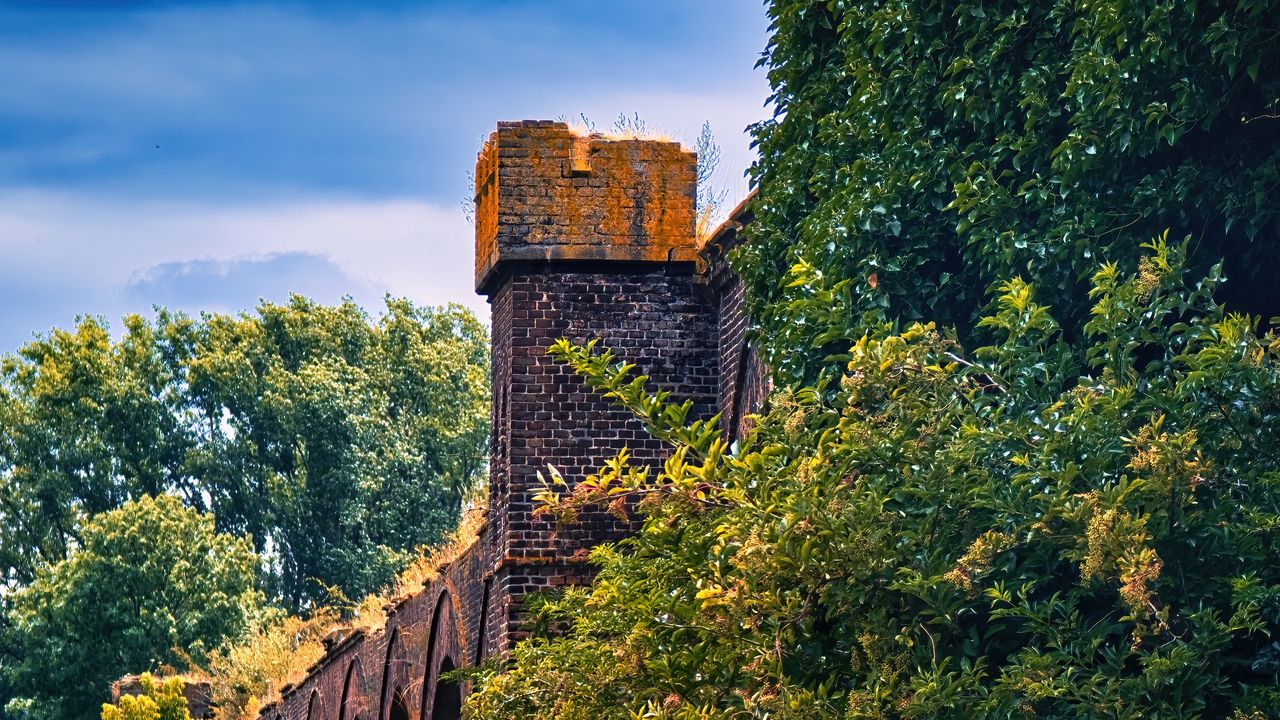 Wallpaper bricks, arches, trees, nature