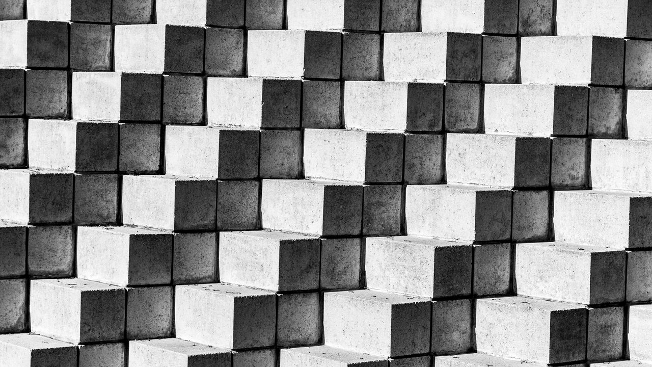 Wallpaper bricks, blocks, edges, shadows, black and white