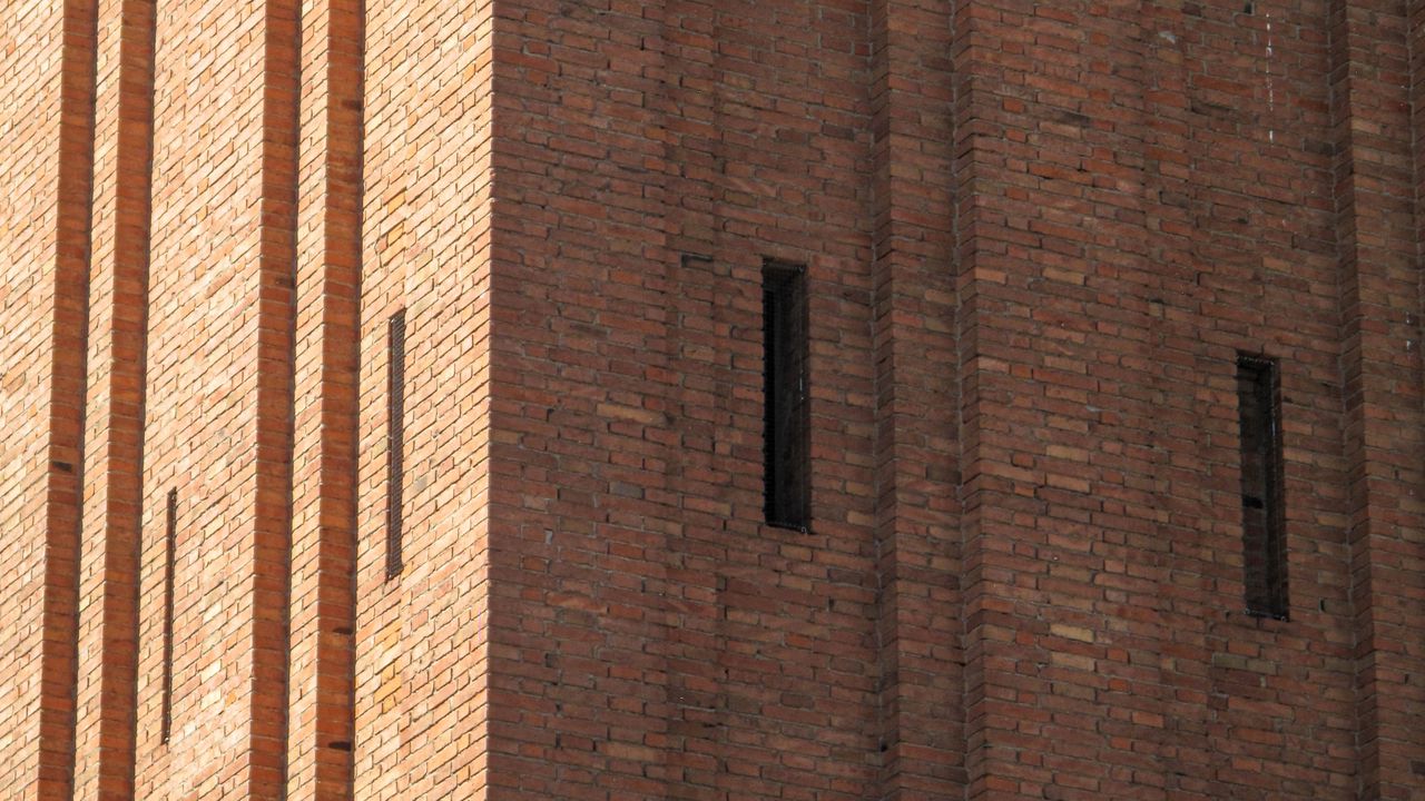 Wallpaper bricks, building, facade, orange, edges