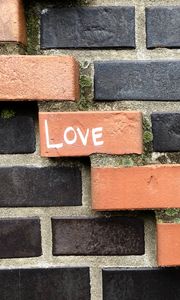 Preview wallpaper bricks, wall, inscription, love