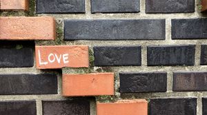 Preview wallpaper bricks, wall, inscription, love