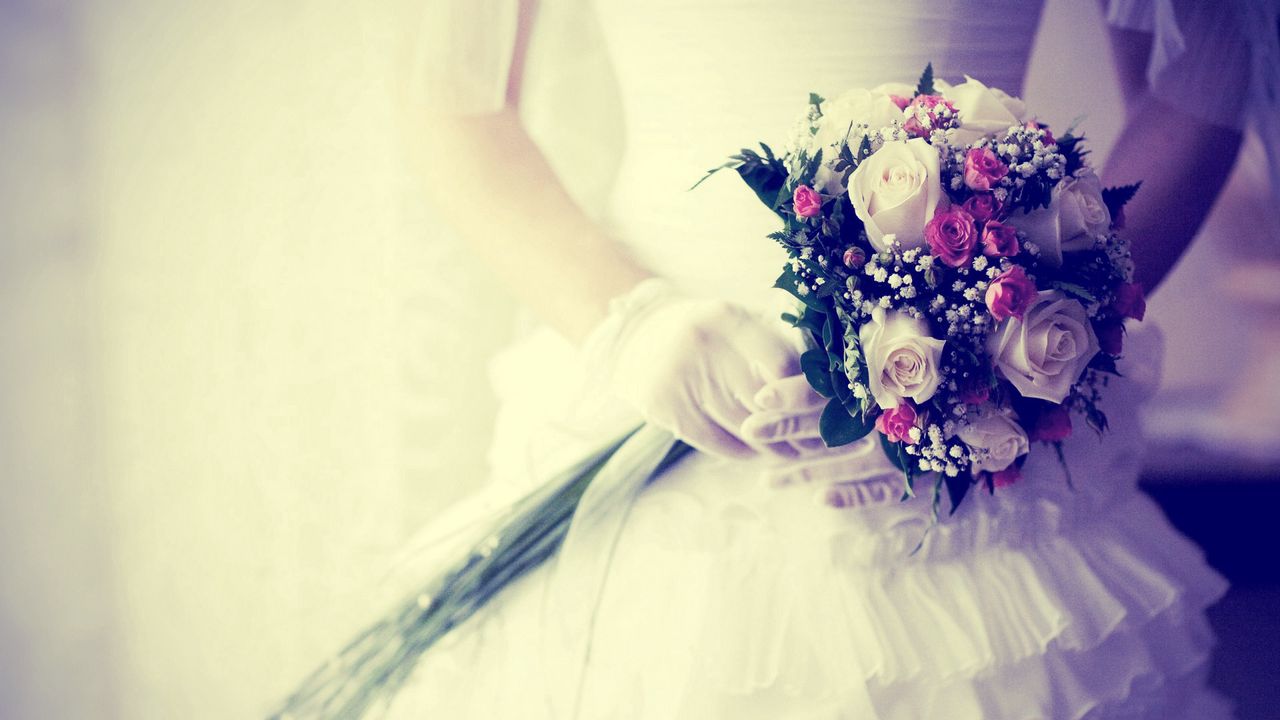 Wallpaper bride, bouquet, flowers, gloves, wedding