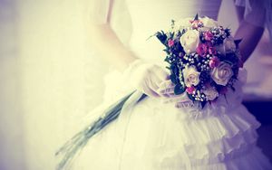 Preview wallpaper bride, bouquet, flowers, gloves, wedding