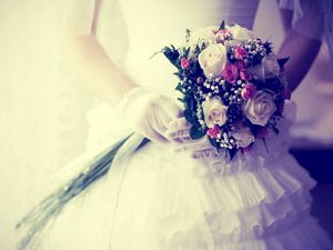 Preview wallpaper bride, bouquet, flowers, gloves, wedding