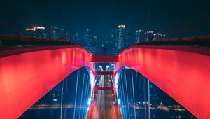 Preview wallpaper bridge, aerial view, backlight, construction, city