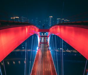 Preview wallpaper bridge, aerial view, backlight, construction, city