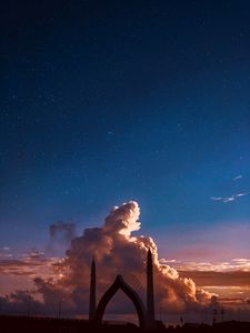 Preview wallpaper bridge, arch, clouds, twilight, starry sky, architecture
