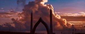 Preview wallpaper bridge, arch, clouds, twilight, starry sky, architecture