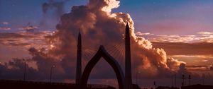 Preview wallpaper bridge, arch, clouds, twilight, starry sky, architecture