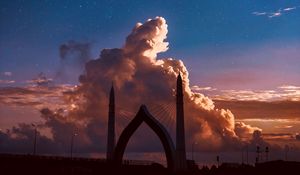 Preview wallpaper bridge, arch, clouds, twilight, starry sky, architecture