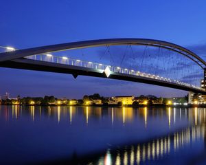 Preview wallpaper bridge, arch, design, fires, light, evening, reflection, city