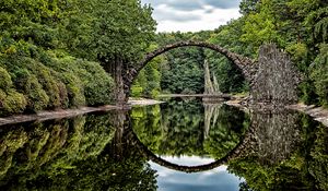 Preview wallpaper bridge, arch, trees, river, reflection