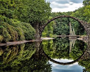 Preview wallpaper bridge, arch, trees, river, reflection