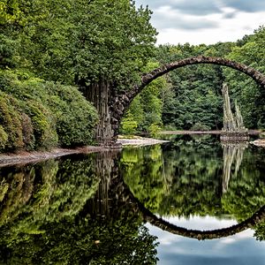 Preview wallpaper bridge, arch, trees, river, reflection