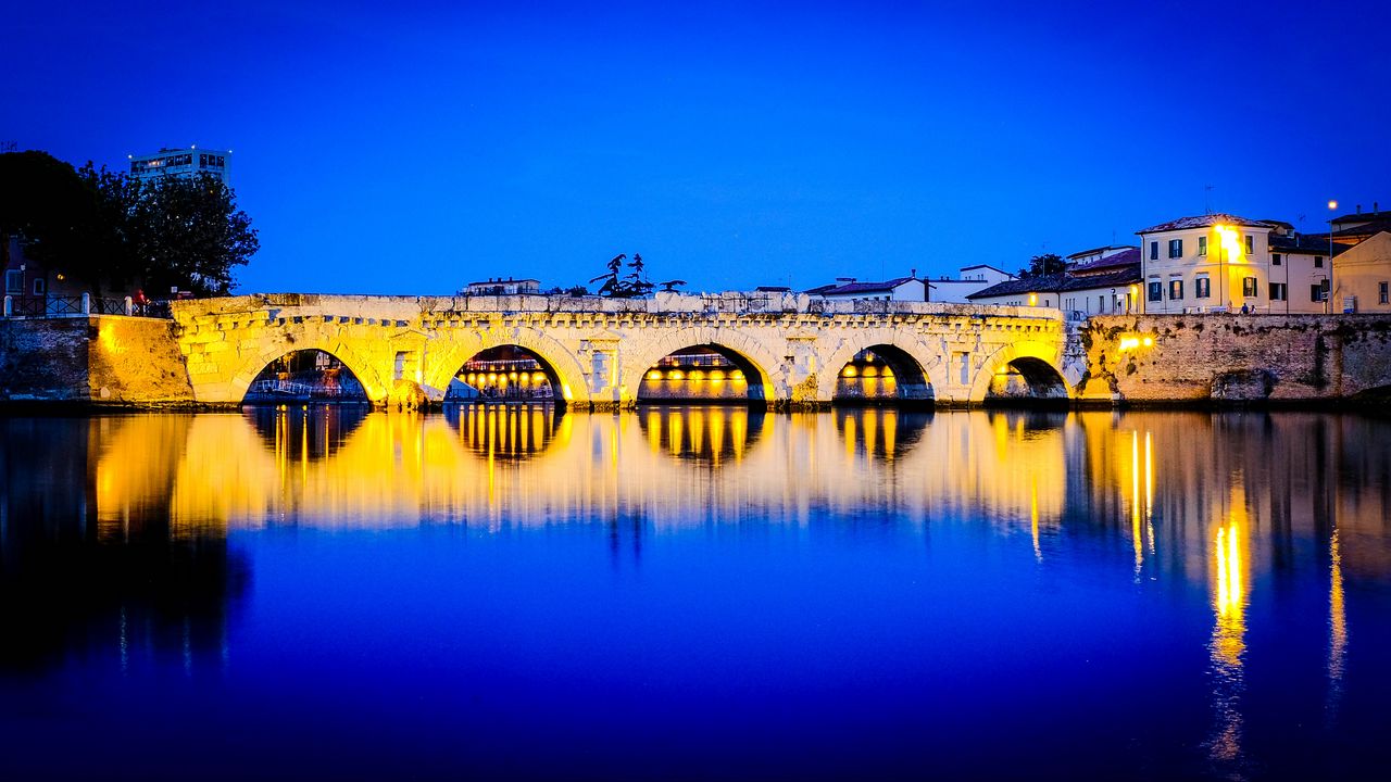 Wallpaper bridge, arches, reflection, river, bright