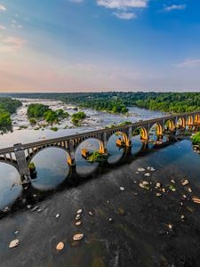 Preview wallpaper bridge, arches, river, trees, nature