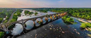 Preview wallpaper bridge, arches, river, trees, nature