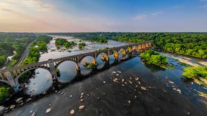 Preview wallpaper bridge, arches, river, trees, nature