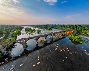 Preview wallpaper bridge, arches, river, trees, nature