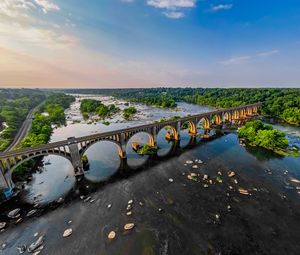 Preview wallpaper bridge, arches, river, trees, nature