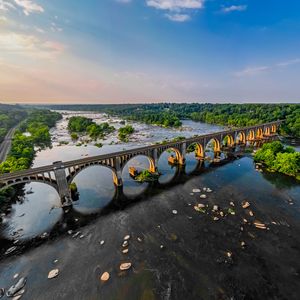 Preview wallpaper bridge, arches, river, trees, nature