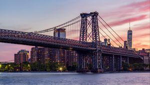 Preview wallpaper bridge, architecture, buildings, city, evening