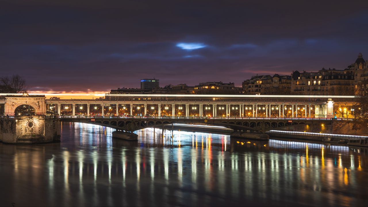 Wallpaper bridge, architecture, buildings, city, river, night