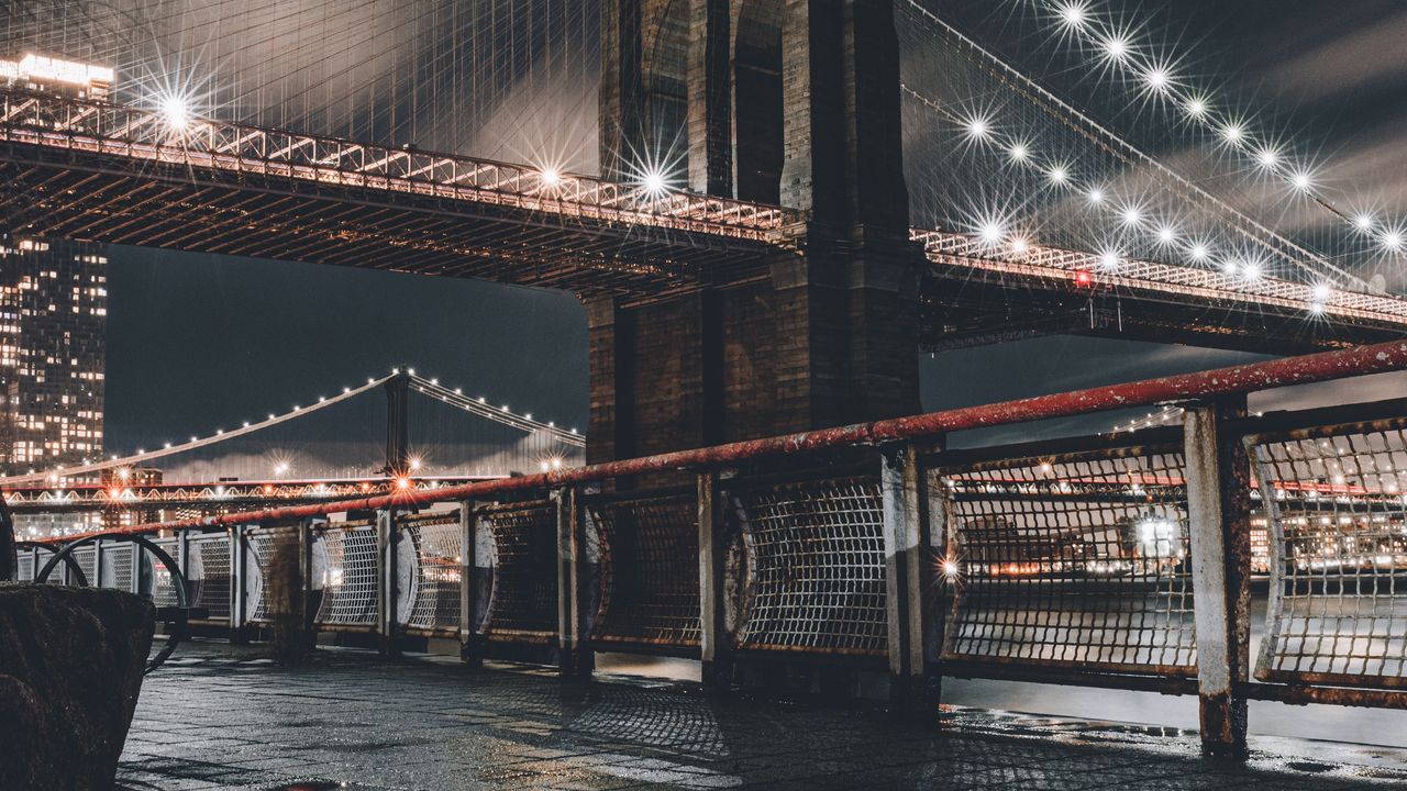 Wallpaper bridge, architecture, lights, night city, new york, usa