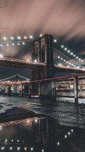 Preview wallpaper bridge, architecture, lights, night city, new york, usa
