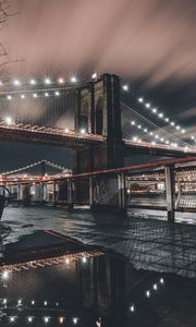 Preview wallpaper bridge, architecture, lights, night city, new york, usa