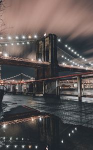 Preview wallpaper bridge, architecture, lights, night city, new york, usa