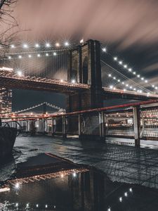 Preview wallpaper bridge, architecture, lights, night city, new york, usa