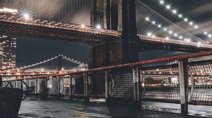 Preview wallpaper bridge, architecture, lights, night city, new york, usa