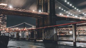 Preview wallpaper bridge, architecture, lights, night city, new york, usa