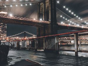 Preview wallpaper bridge, architecture, lights, night city, new york, usa