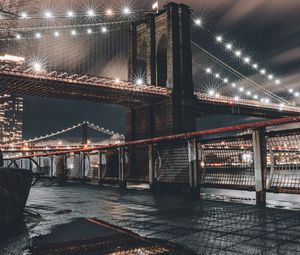 Preview wallpaper bridge, architecture, lights, night city, new york, usa