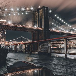 Preview wallpaper bridge, architecture, lights, night city, new york, usa