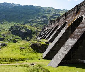 Preview wallpaper bridge, architecture, mountains, stones, landscape, green